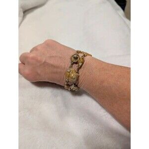 Gold Tone Seashell Starfish Link Bracelet Enamel Rhinestone Toggle